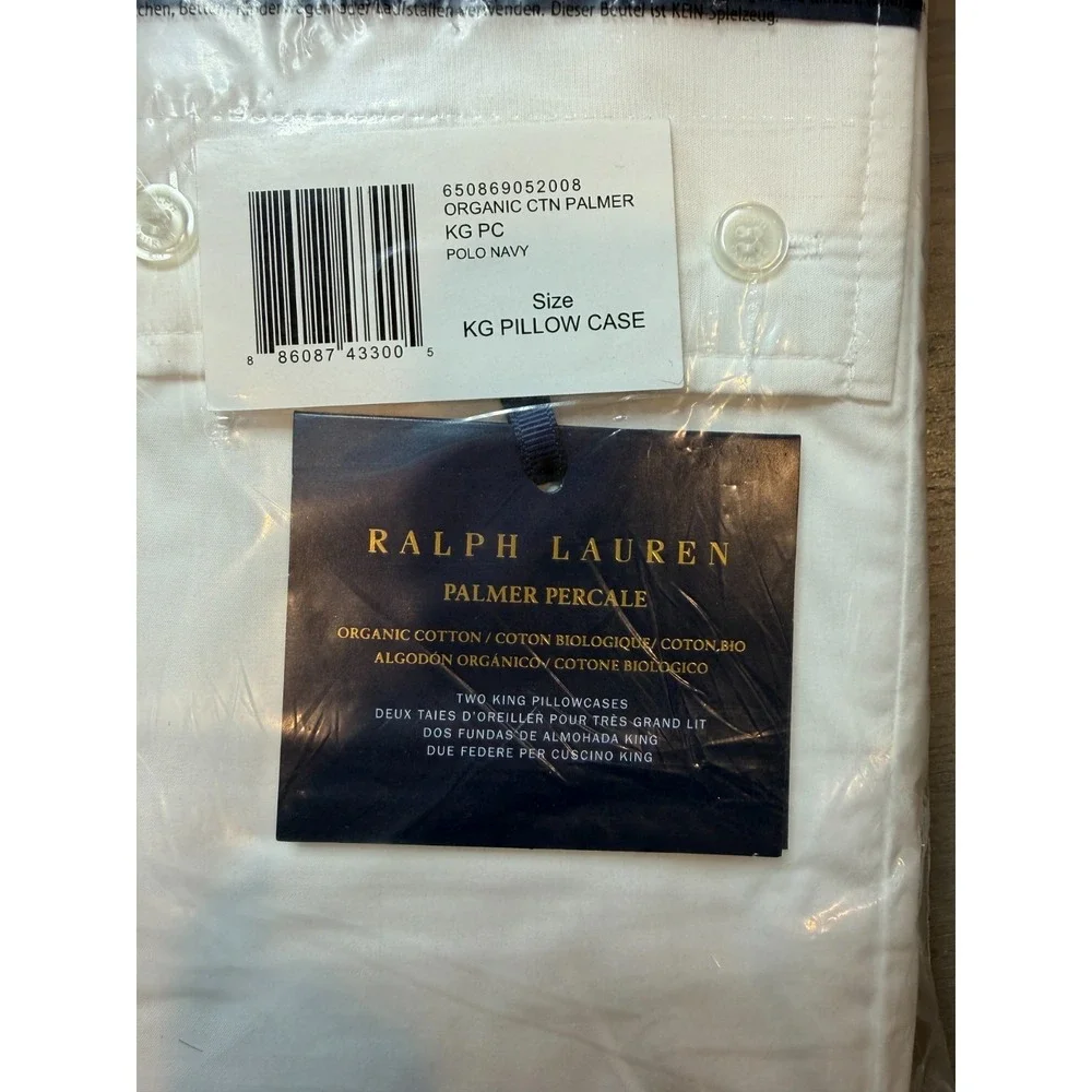 Ralph Lauren Organic Cotton Palmer Pillow‎ case King Polo Navy NWT